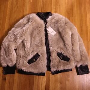 NWT VICI womens fur coat furry jacket leather detail size medium
